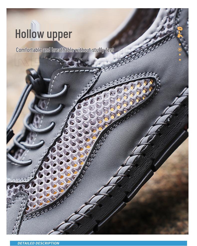 Men's Summer Casual Breathable Mesh Sport Shoes - Hand-stitched, Hollow Design, Large Size