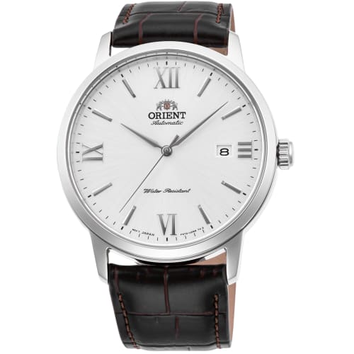 

Orient Symphony IV Japanese-made automatic/manual winding dress watch, white with leather strap.