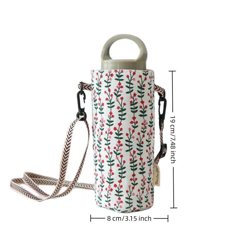 1Pcs Insulated Canvas Thermos Bag Waterproof Water Bottle Cover with Adjustable Crossbody Strap for Commuting Outdoor Camping