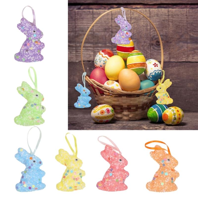 6er-Pack Oster-Themen-Schaumstoff-Hasen zum Aufhängen Funkelnde Pailletten Hasen-Ornament Festival Feiertagsdekoration für Zuhause
