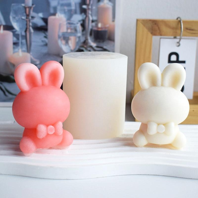 3D Easter Bunny Candle Mold Handmade Craft Gypsum Fondant Cake Decoration DIY Silicone Clay Soap Mould for Candle Making