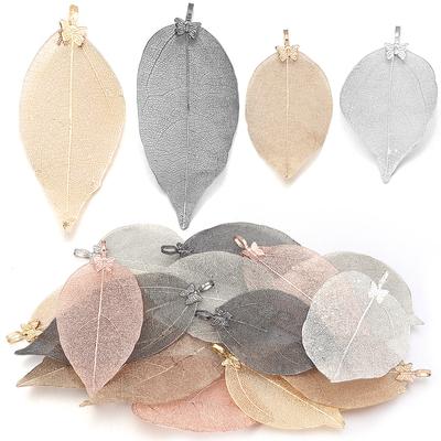 2 st Metallbladberlocker Mode Naturliga Riktiga Blad Hängen Med Fjäril För Smyckestillverkning DIY Örhängen Halsband Tillbehör
