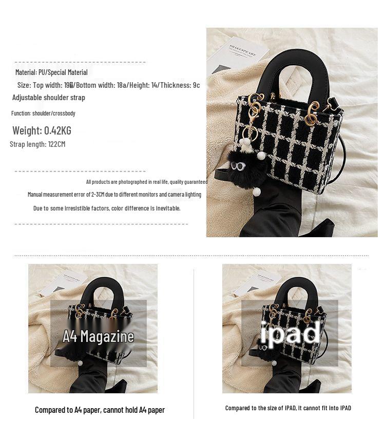 Zzzz Sense Damen Tweed Umhängetasche - Lady Di 2024 Frühling/Sommer Kollektion, Nischendesign, Kleine quadratische Handtasche.