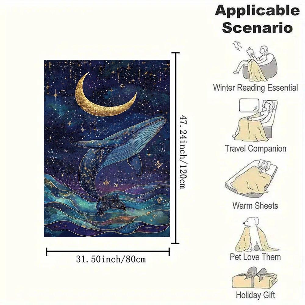 "Whale Moon Constellation Art Print - Celestial Ocean Decor"Blanket Flannel Throw Blanket for Sofa, Bed, Travel, Camping, Office, Couch, Cha