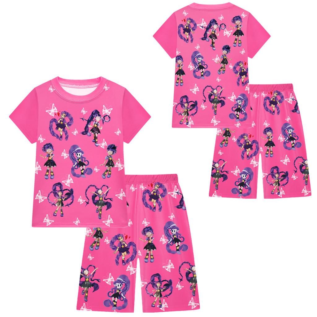 19774 Bambine Ragazze Lily Lovebraids Gioco Stampato Maniche Corte Girocollo T-Shirt Top Set Pantaloncini