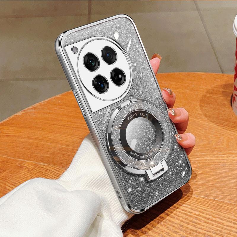 

Держатель для кольца, блестящая наклейка, хромированный блестящий гелевый чехол из ТПУ с держателем для кольца для OnePlus 12 5G 11 10 Pro, противоударный защитный чехол For OnePlus 10 Pro серый