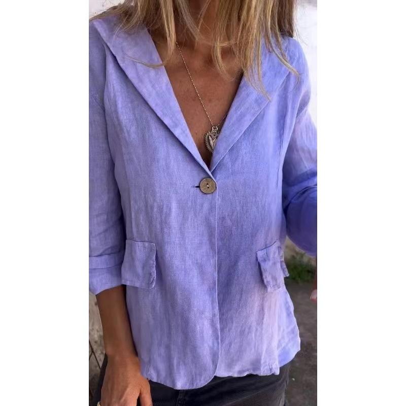 

GMXIA Весенний стиль Плюс Размер Свободный однотонный пиджак на пуговицах из хлопка и льна для женщин M фиолетовый
