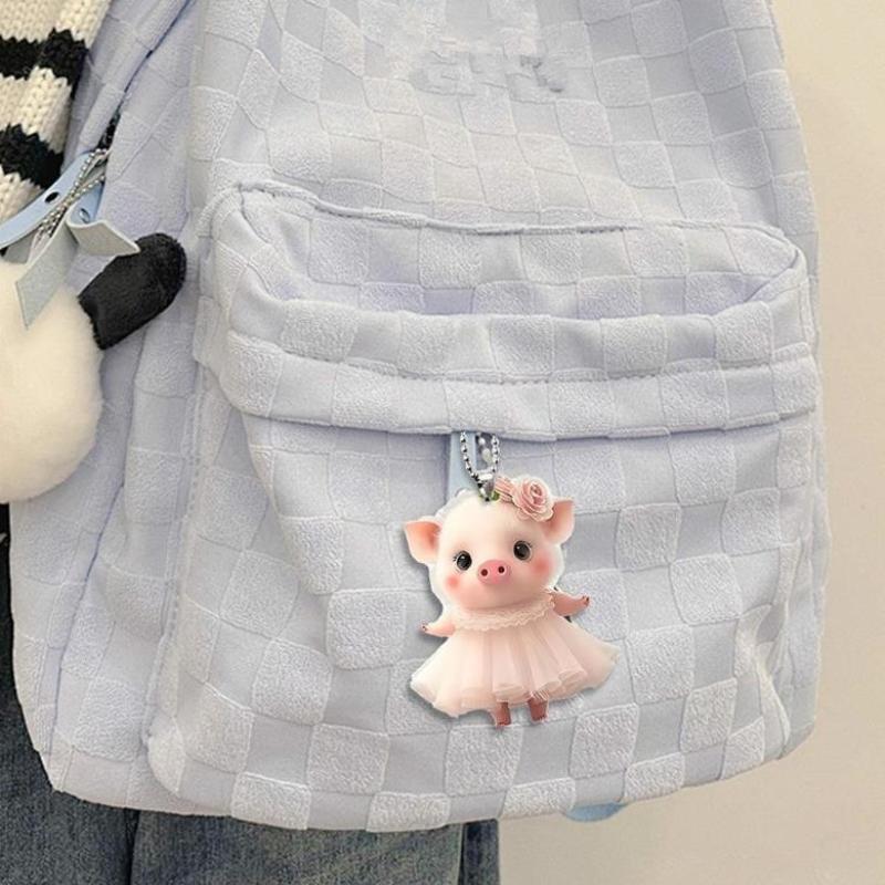 Cute Pig Car Interior Acrylic Pendant Lovely Auto Keychain Hanging Ornament Universal Fit Car Decoration Accessories For Key Bag
