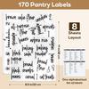170PCS Food Pantry Labels, Kitchen Container Storage Labels Spice Organize Storage Jars Boxes Bottles Preprinted Black Script Clear Stickers - Water
