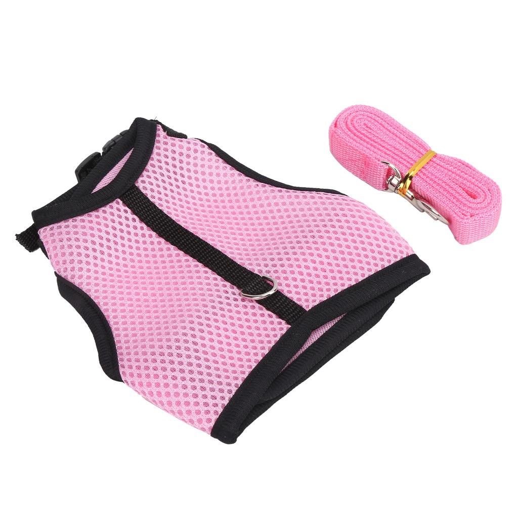 Pet Pink Mesh Traction Harness Chest Back with Leash for Rabbit Guinea Pig Pet SupplyL Pink