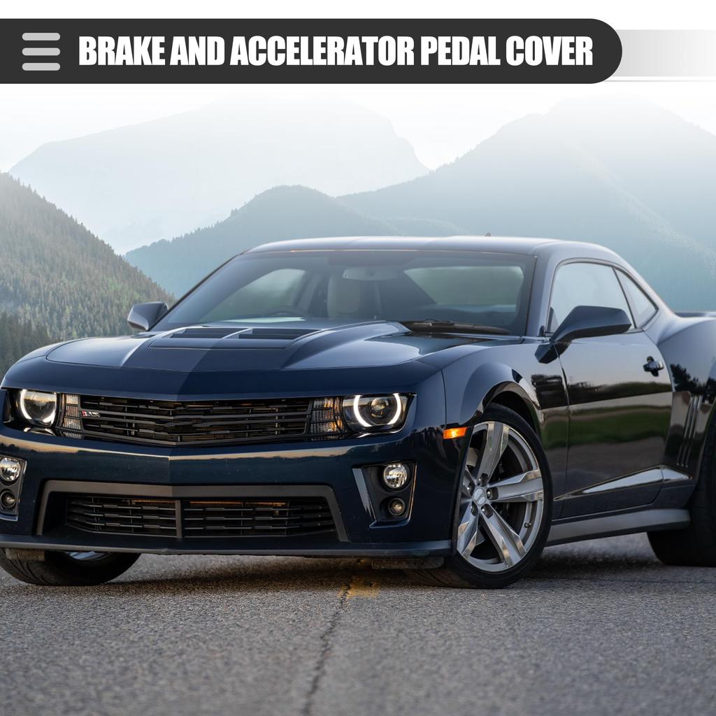 Motoforti Brake and Accelerator Pedal Covers for Chevy Camaro Black Silver 1 Set 2016-2023, Metal, Tone,