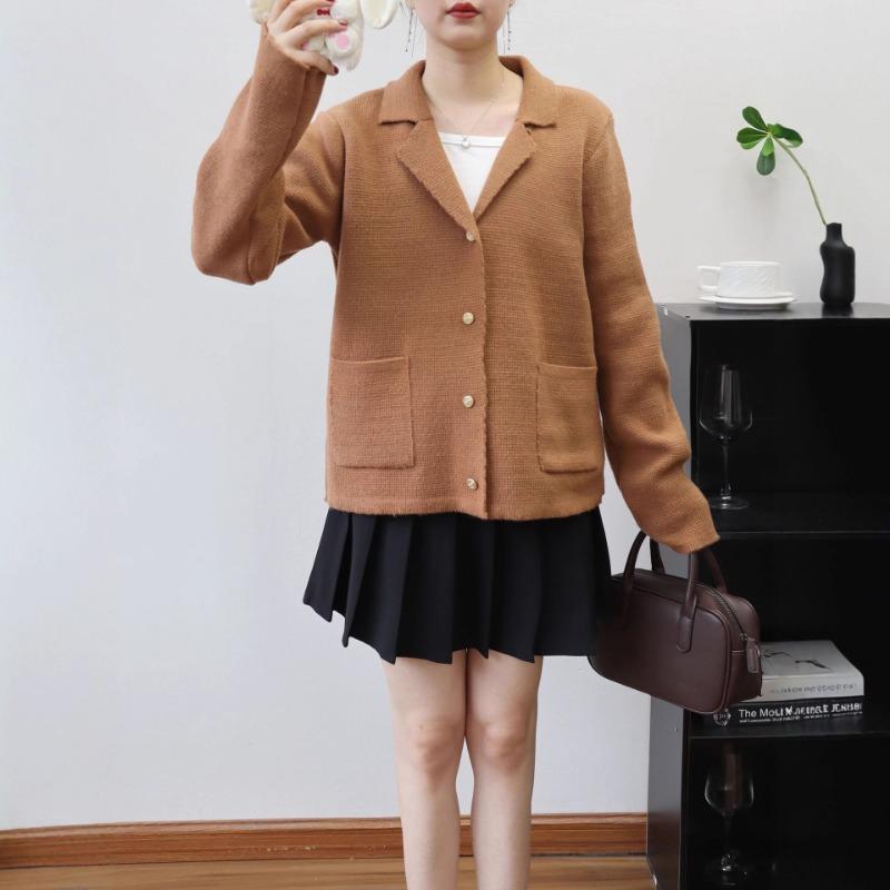 Autumn and winter new suit collar design sense knitted cardigan temperament loose long-sleeved sweater jacket women