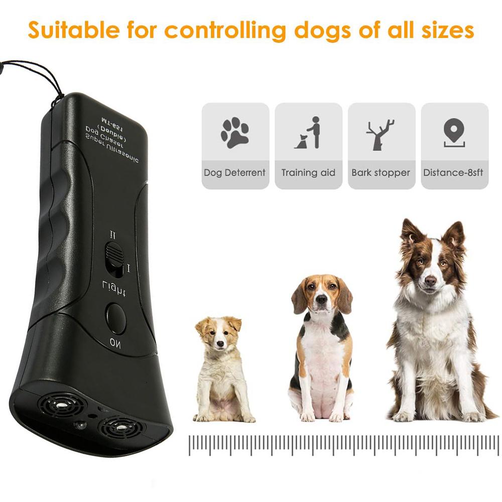 Pet Dog Repeller Anti Dog Barking Device with LED Flashlight Dual Sensor Ultrasonic Bark Control Device 3 Modes for Small Dogs