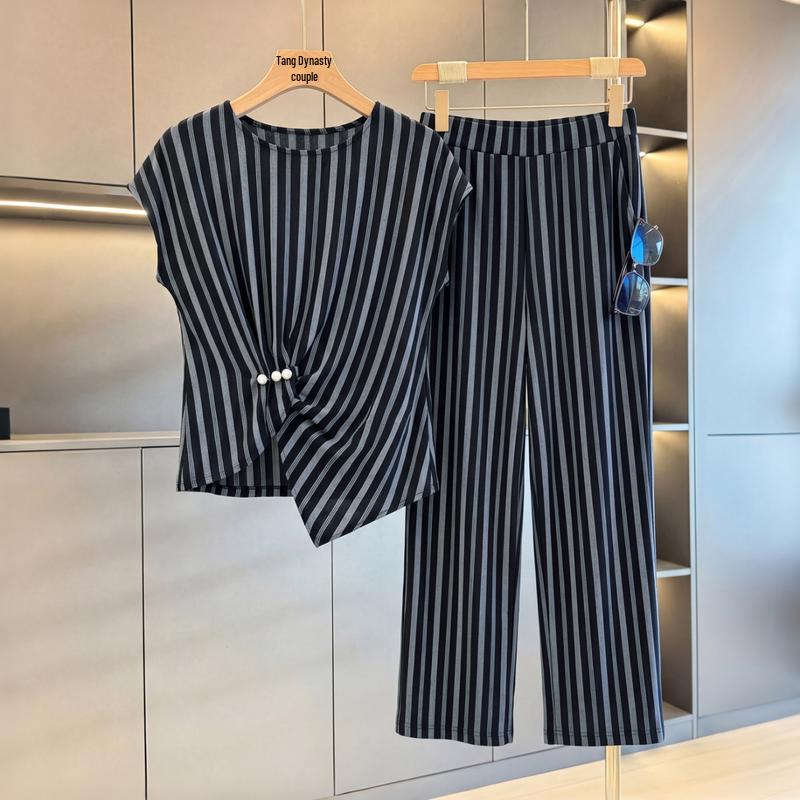 Datang Furen Striped Twist-Knot Summer Two-Piece Set 3XL