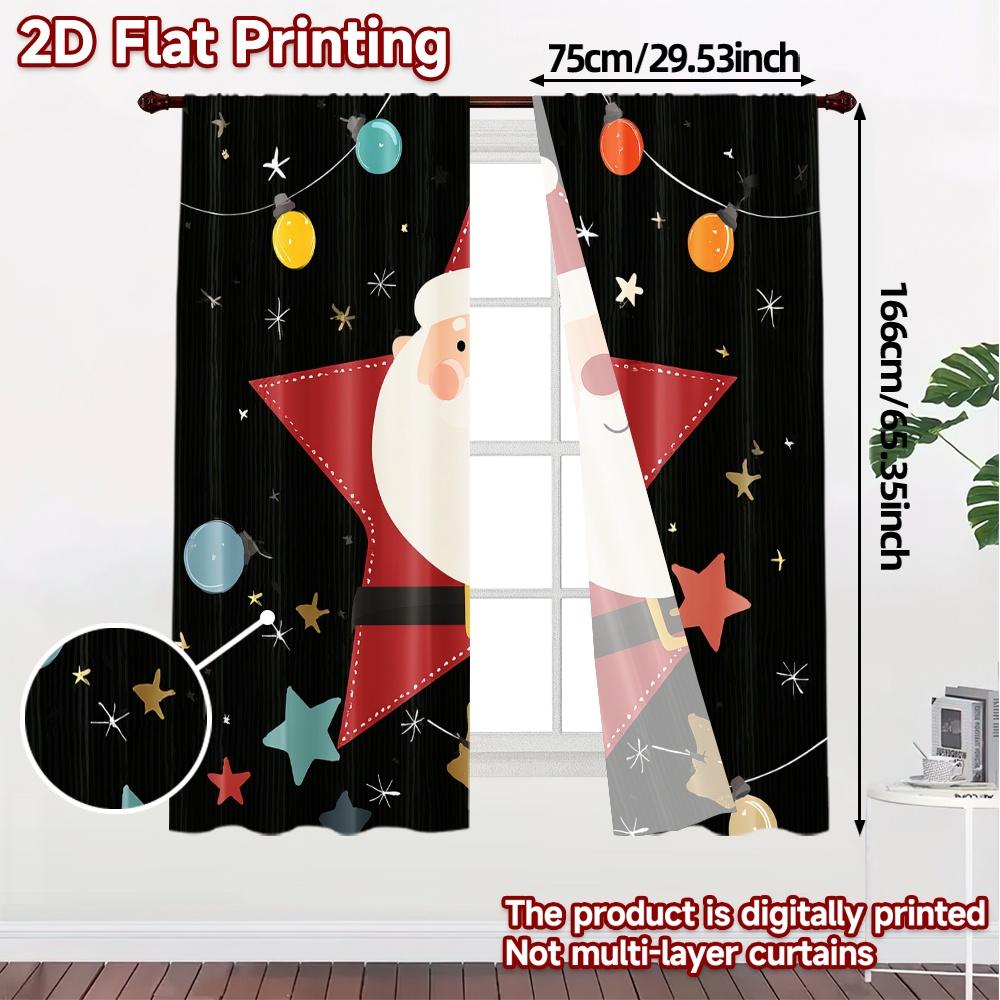 2pcs,Curtains Cartoon Santa Claus Popular Light Filtering Curtains 100% Polyester Curtains Decorations For Home Perfect for