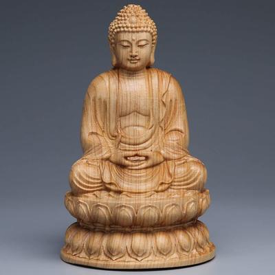 SHOESDQ Buddha Wooden Shakyamuni Buddha Buddha Kashiwagi Principal Soto Wood Miniature Buddha Statue Statue, Statue, Figurine, 12cm, Natural, Image,