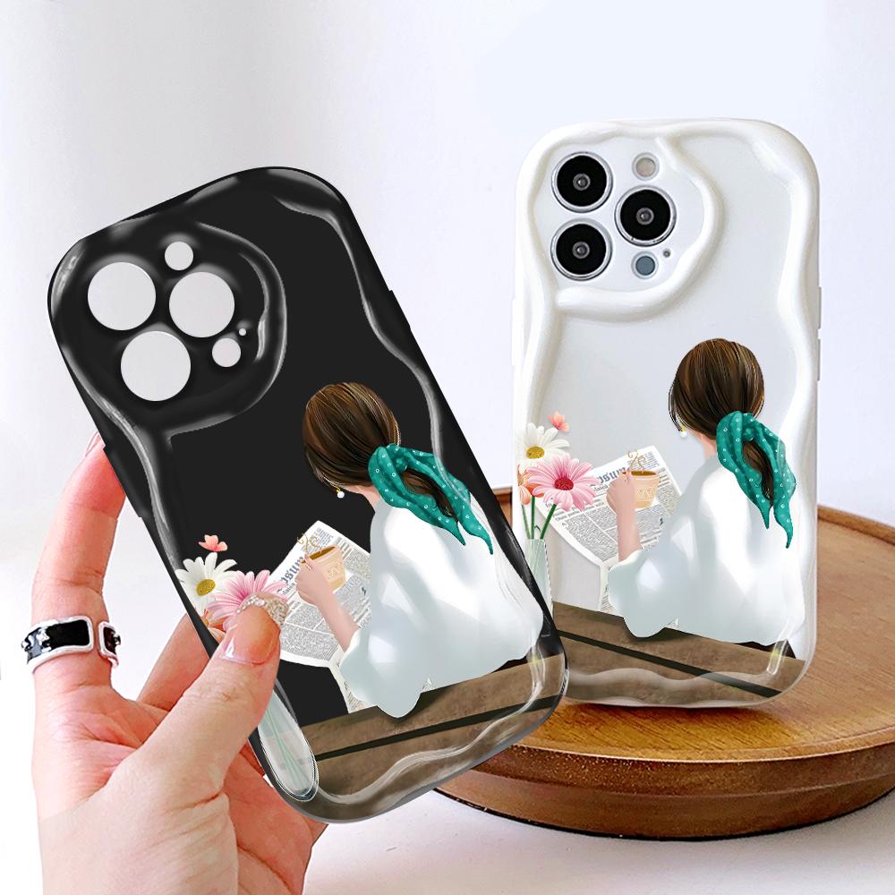 Cartoon Pattern Cream Texture Casing Wavy Edge Soft Silicone Cover Phone Case for IPhone Samsung Huawei Honor Xiaomi Redmi Infinix Tecno