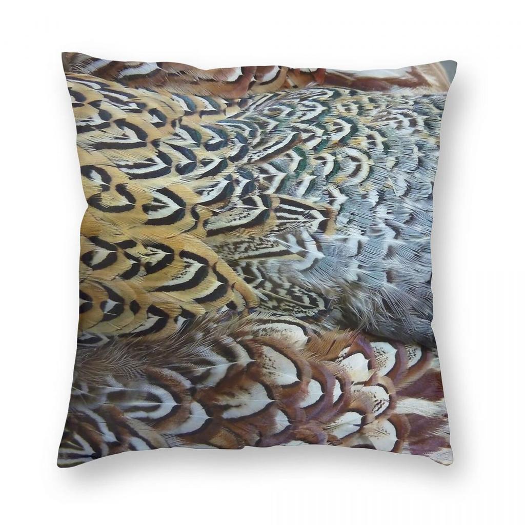 Pheasant Feathers Square Pillowcase Polyester Linen Velvet Pattern Zip Decor Bed Cushion Cover Wholesale