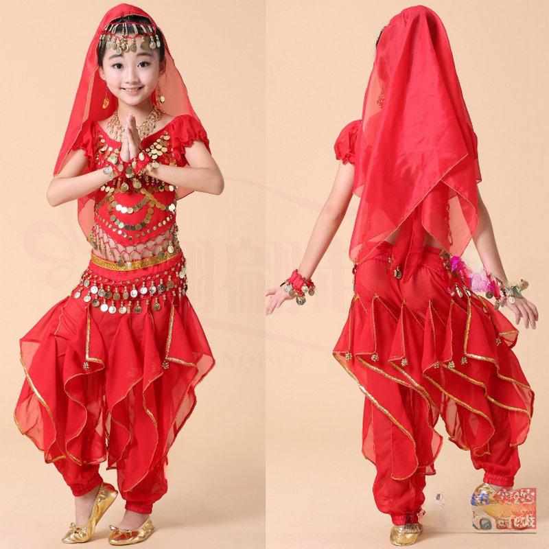 Children's Dance Costumes, Indian Dance  Performance Costumes, Girls' Belly Dance, Children's Ethnic Performance Costumes  Four-piece Suit
