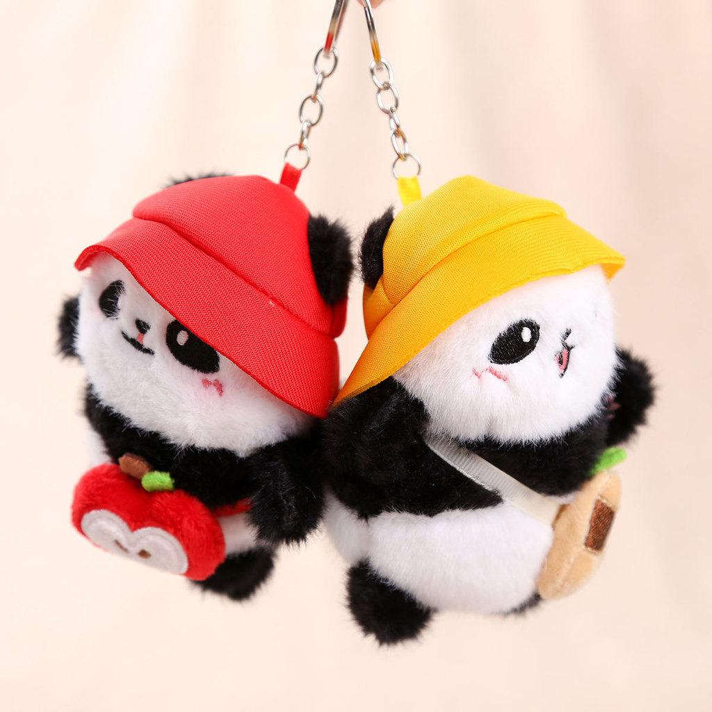 Short Plush Panda Charm With Hat For School Bag Decoration
