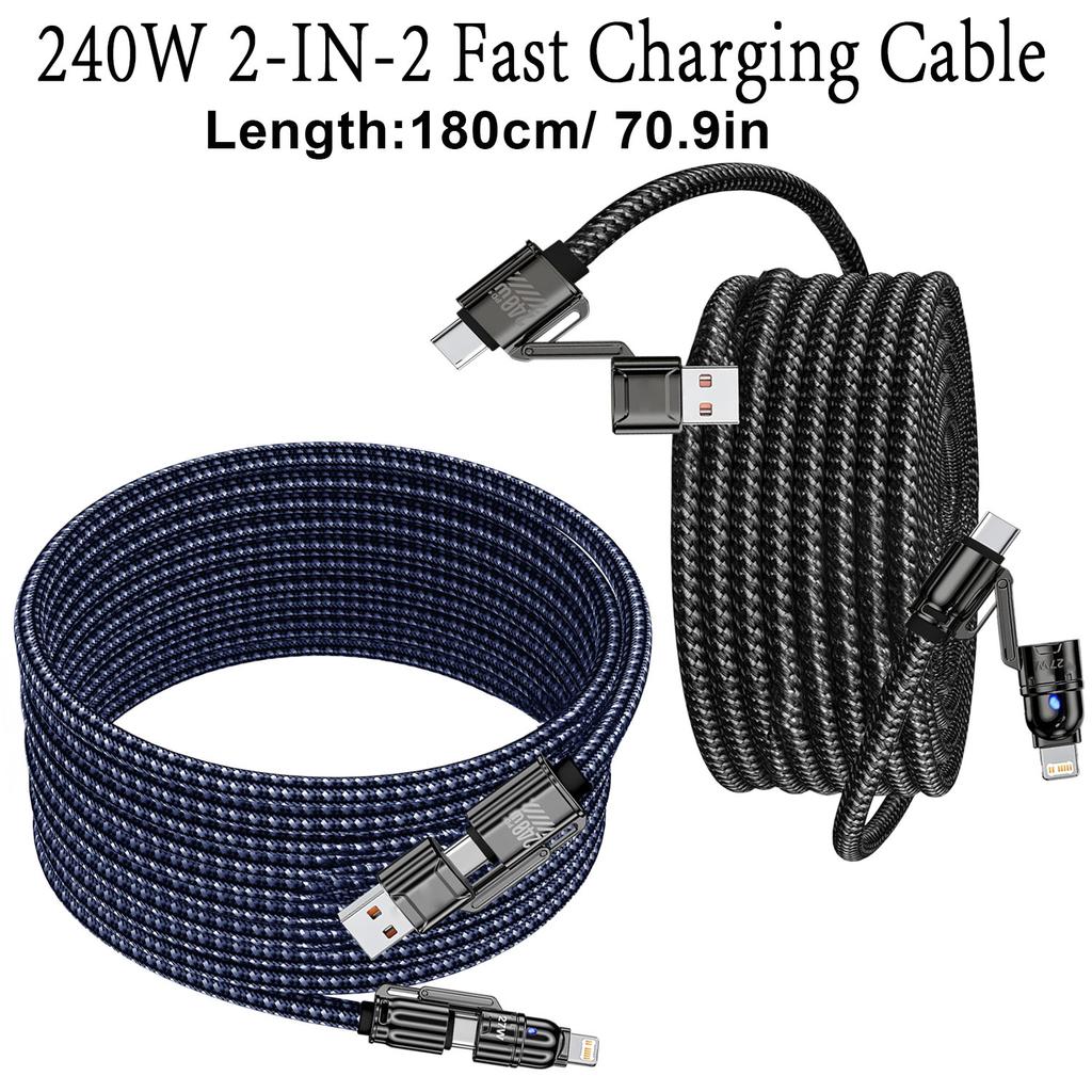 4 In 1 USB C Cable Fast Charging Data Cable 240W PD 27W QC3.0 Multifunction Charger Sync Cord For iPhone Samsung Huawei Xiaomi