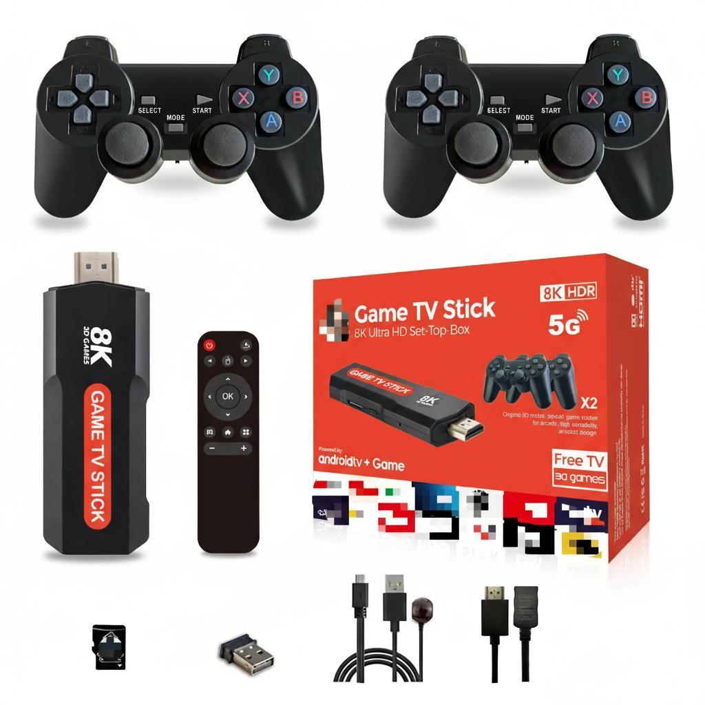 X2 PLUS 4K Retro Gaming TV Stick Console 2.4G Double Wireless Controller 64GB Storage Supports 30000 PSP PS1 GBA GBC Arcade чёрный