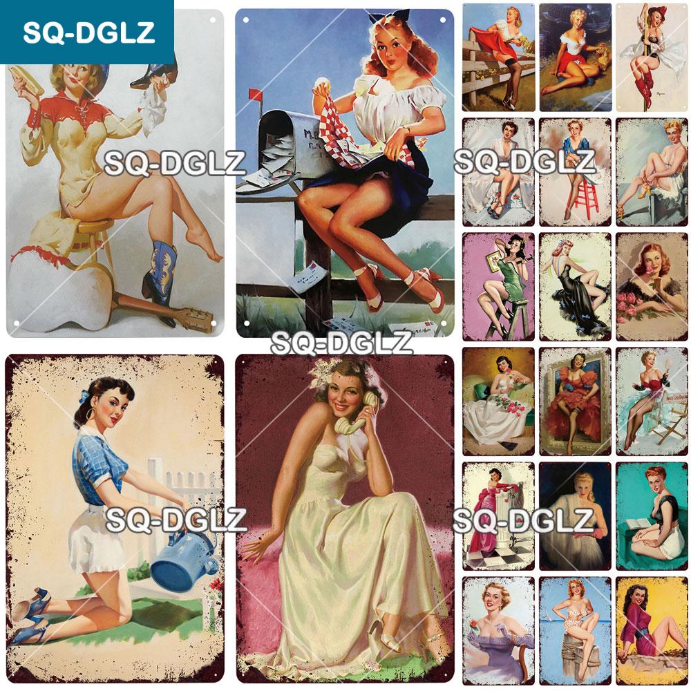 

[СК-ДГЛЗ] Pinup Девушка Табличка Металл Винтаж Бар Мебель Тарелки Гараж Знак ВинтажНый Декор Человек Пещера Украшение Подарок