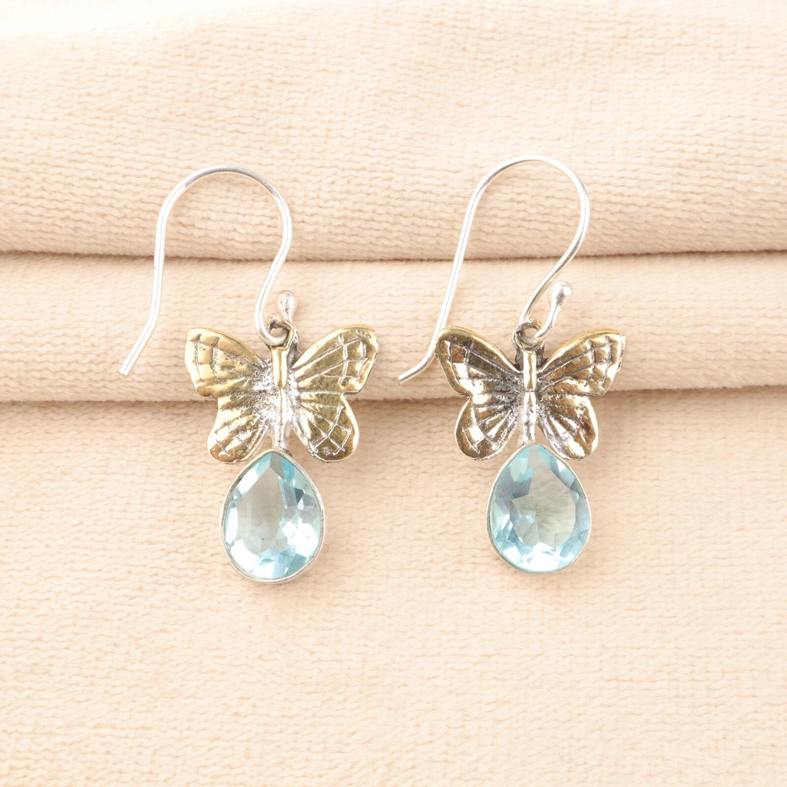 

Sky Blue Topaz Gemstone 925 Sterling Silver Handmade Jewelry Hook Earrings 1.3 EE-155-8