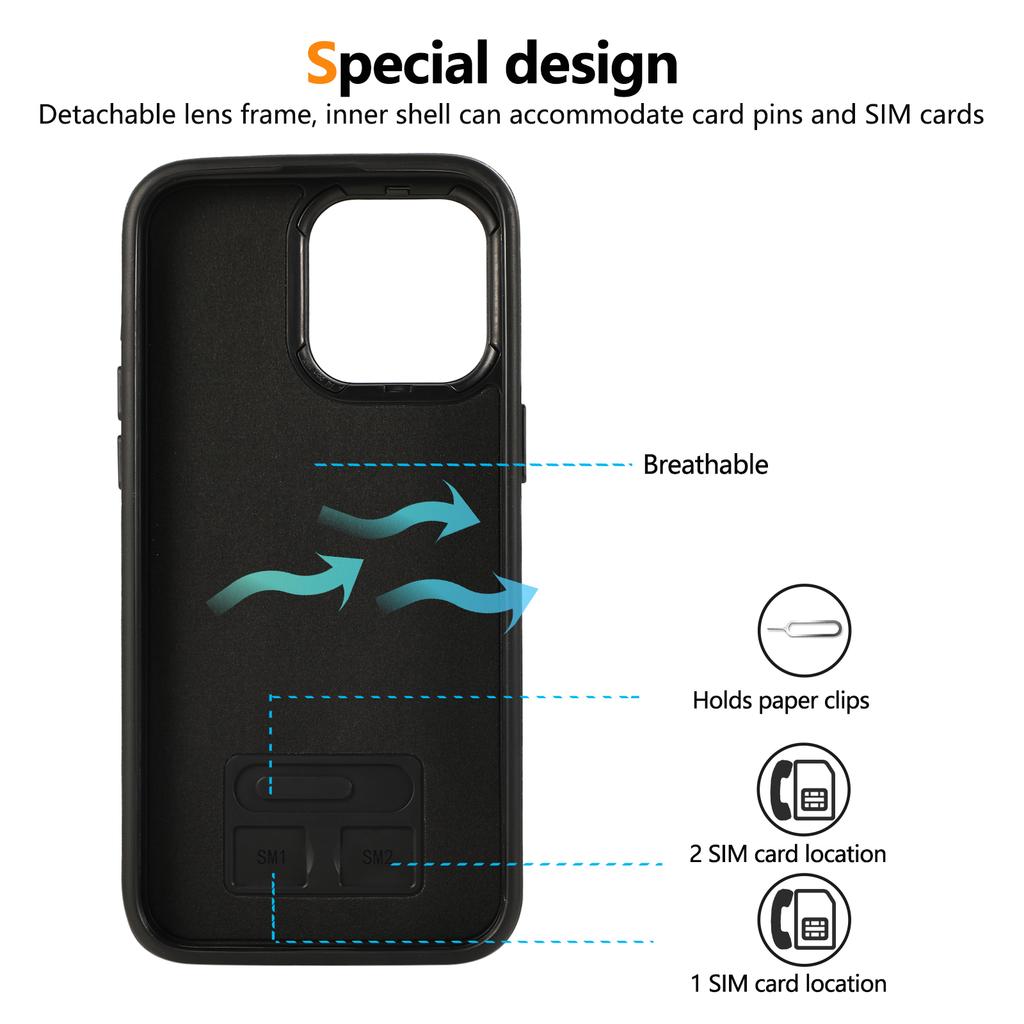 For iPhone 14 Pro Max PU Leather Back Case Card Holder Kickstand Phone Cover with Wrist Strap