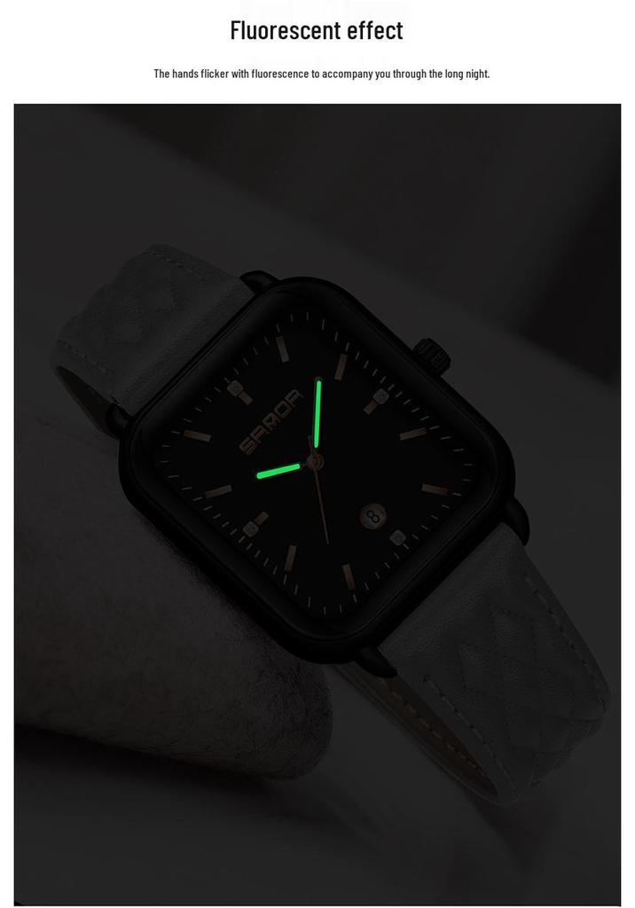 Sanda Quartz Retro Square Watch: Simple Bar Index, Calendar, Waterproof, Business Casual, Unisex Strap