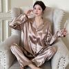 2026 Spring Women's Pajamas Set Silk Solid Long Sleeve Sleepwear Leisure Nightwear Pyjamas for Women Homewear