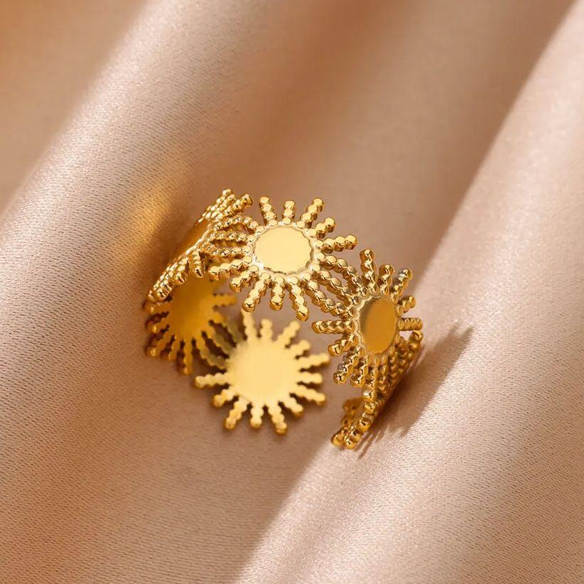 Vintage Sun Rings For Women Gold Stainless Steel Sun Ring Wedding Couple Aesthetic Fashion Wedding Christmas Jewelry Gift
