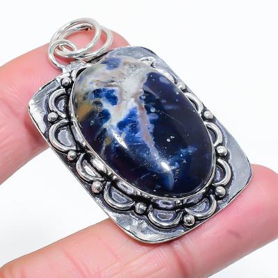Natural Sodalite Gemstone Handmade 925 Sterling Silver Pendant 2.21" H2w64