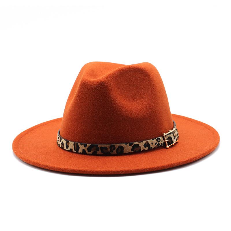 Woolen Top Hat Men'S And Women'S Leopard Print Hat Flat Brim Big Brim Jazz Hat Felt Hat