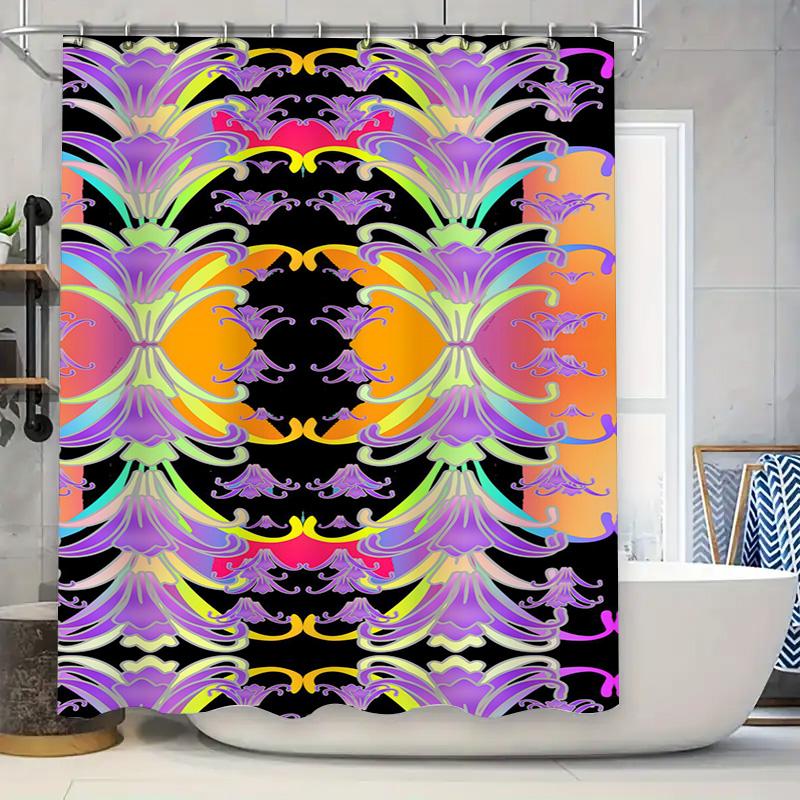 

Rainbow Floral Shower Curtain Vivid Multicolor Bath Decor With Hook Modern Bathroom Accessories For Home Decoration (Black Backg W60H190(CM)-1 Pcs