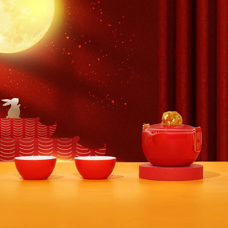 Portable Ceramic Kung Fu Tea Set with Auspicious Rabbit Design