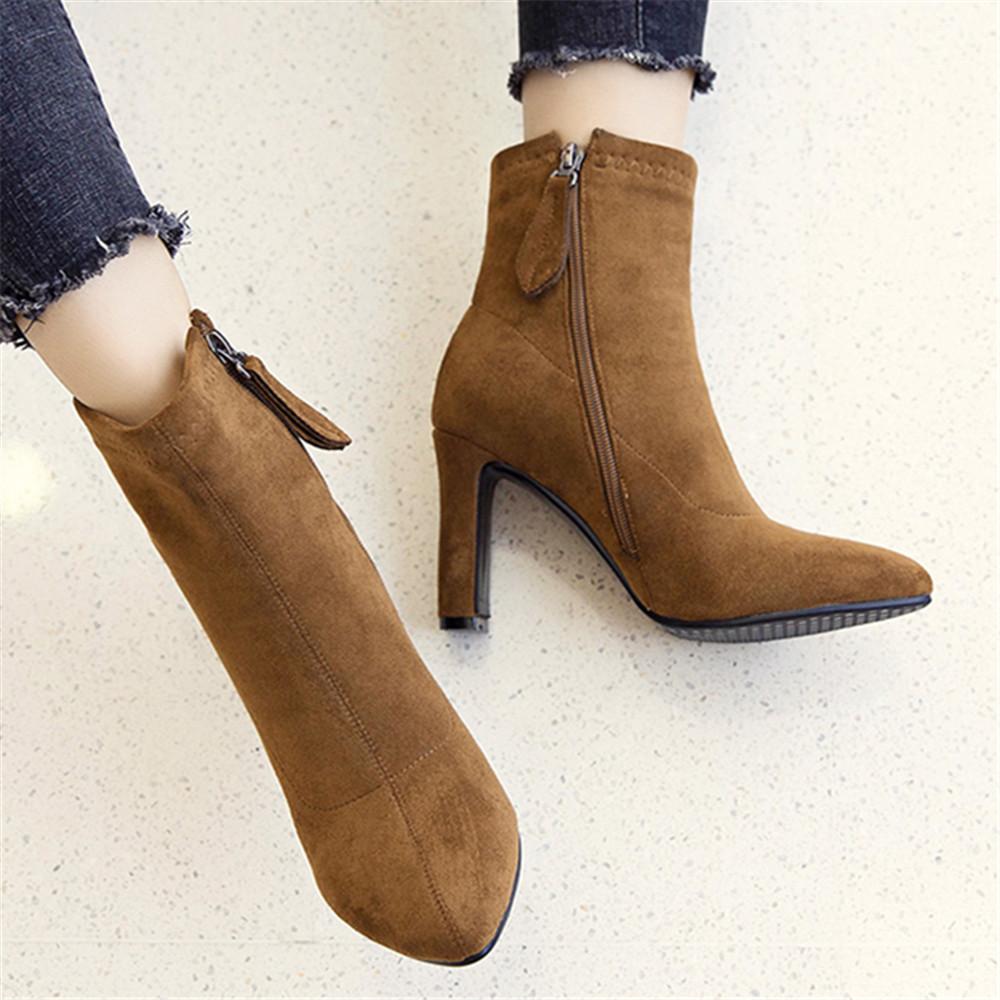 Fashion 2025 New High Heel Boots Women Korean Style Autumn and Winter High Heel Stretch Thin Boots Pointed Toe Sock Boots Women Gray