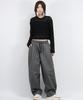 Deumakeu Grunge Washing Side One Tuck Curved Wide Pants Charcoal