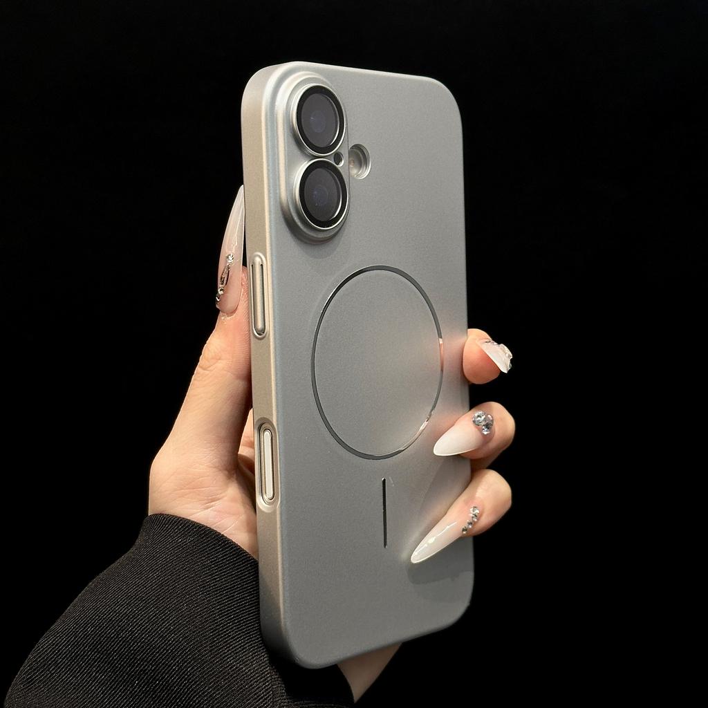 Thin Metallic Paint Magnetic For Magsafe Case For iPhone 16 15 14 13 Pro Max Lens Protection Wireless Charge Shockproof PC Cover