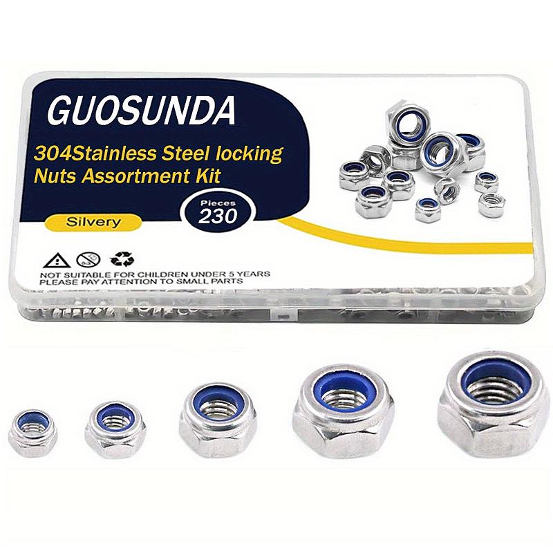 

Набор шестигранных самоконтрящихся гаек из нержавеющей стали 304 230 шт. в коробке самоконтрящаяся гайка M3M4M5M8 230Pcs