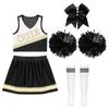 Girls Cheerleading Outfit Sleeveless V Neck Crop Top and Elastic Waist Skirt Set with Bowknot 2Pcs Hand Flowers