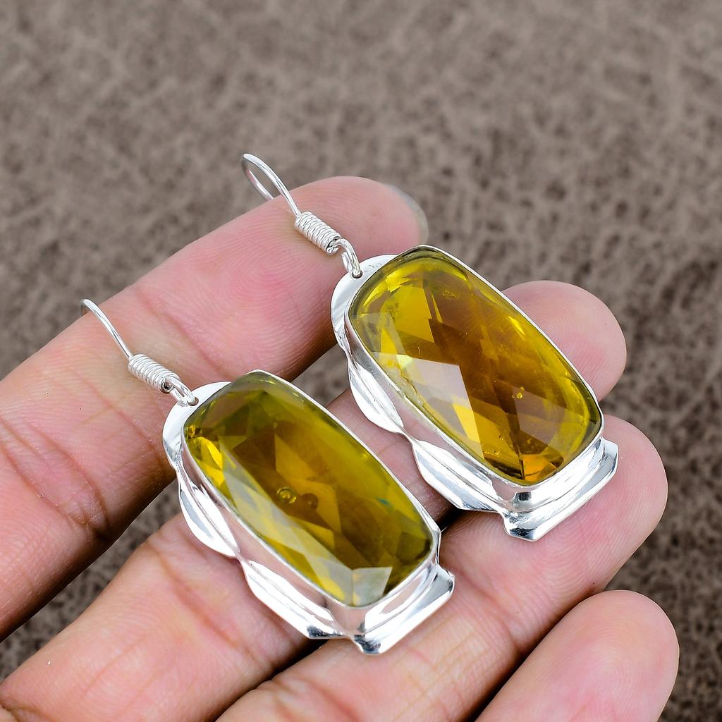 Citrine Gemstone Handmade 925 Sterling Silver Jewelry Earring 2.21" KKG-603
