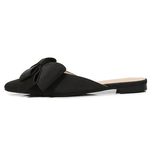 Fashion Silk Pointed Toe Flat Slippers Women's Outer Wear Summer Net Red All-match Fashion Bow Baotou Sandals and Slippers