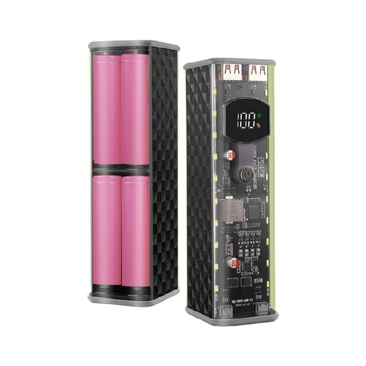 LED Illuminateds 45WPD Fast Charge Battery Case 8x18650 Holder Transparents ABS No Soldering