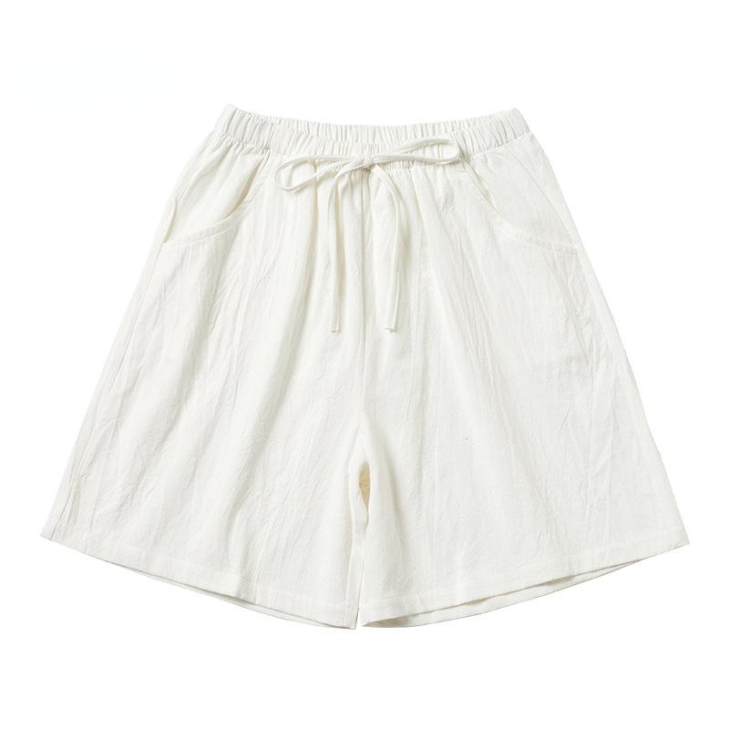 Pantaloni de vară pentru femei, din bumbac, din in, de culoare solidă, cu talie elastică, pantaloni până la genunchi