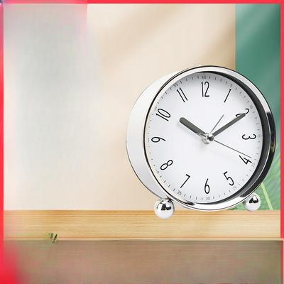 Round Electroplating Alarm Clock Study Desk Pointer Type Quartz Clock Bedside Table Clock Metal Alarm Decoration Clock