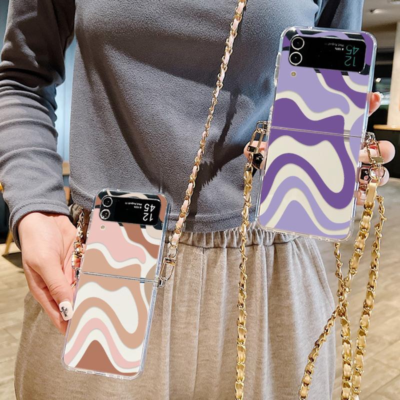 Wave Pattern Crossbody Lanyard Case For Samsung Galaxy Z Flip 7 6 5 4 5G Soft Folding Phone Cover For Galaxy Z Flip7 Flip5 Flip3