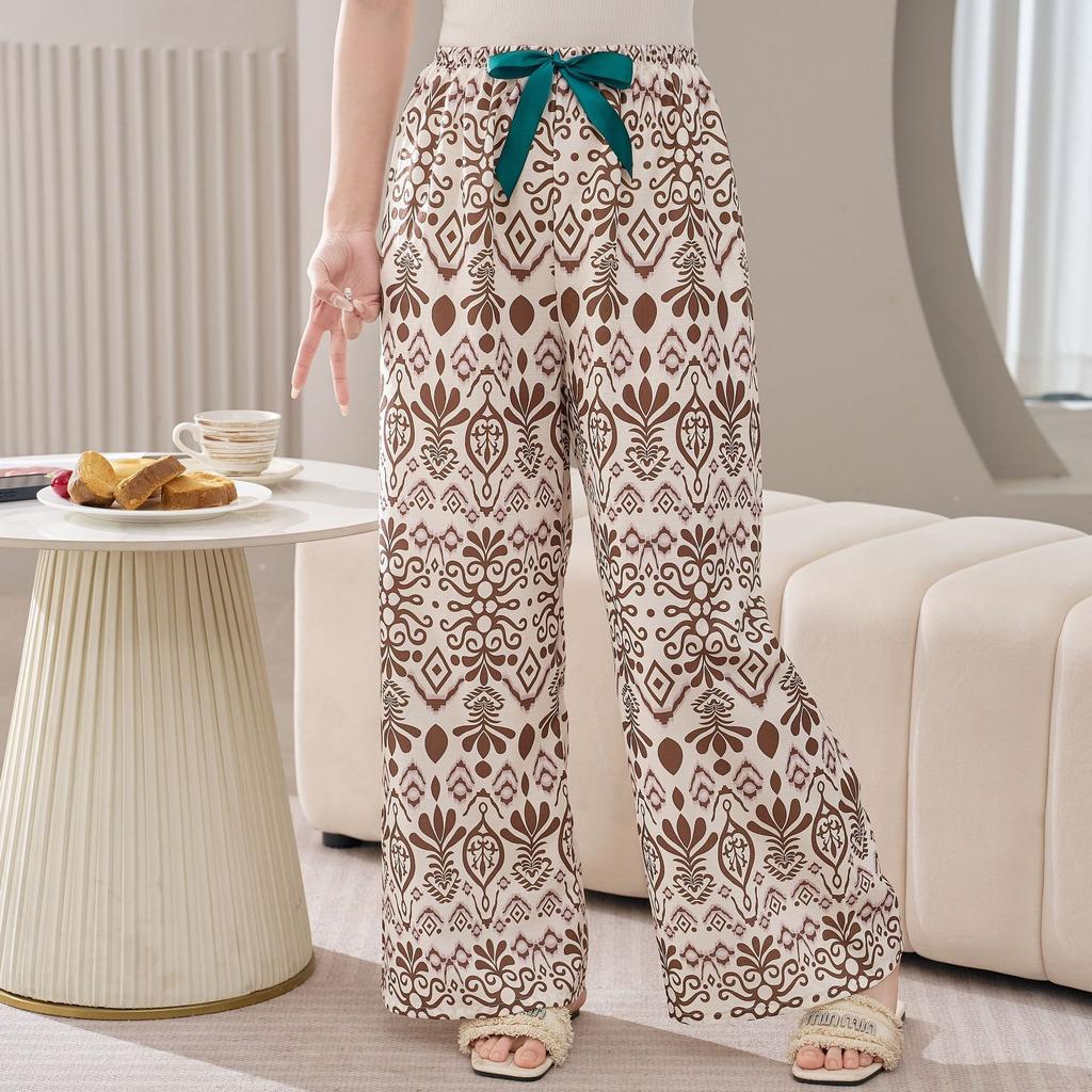 Cotton Silk Family Spring and Autumn Women's Cotton Silk Pajama Pants Wide-leg Pants Thin Artificial Cotton Can Be Worn Outside Casual Home Pants
