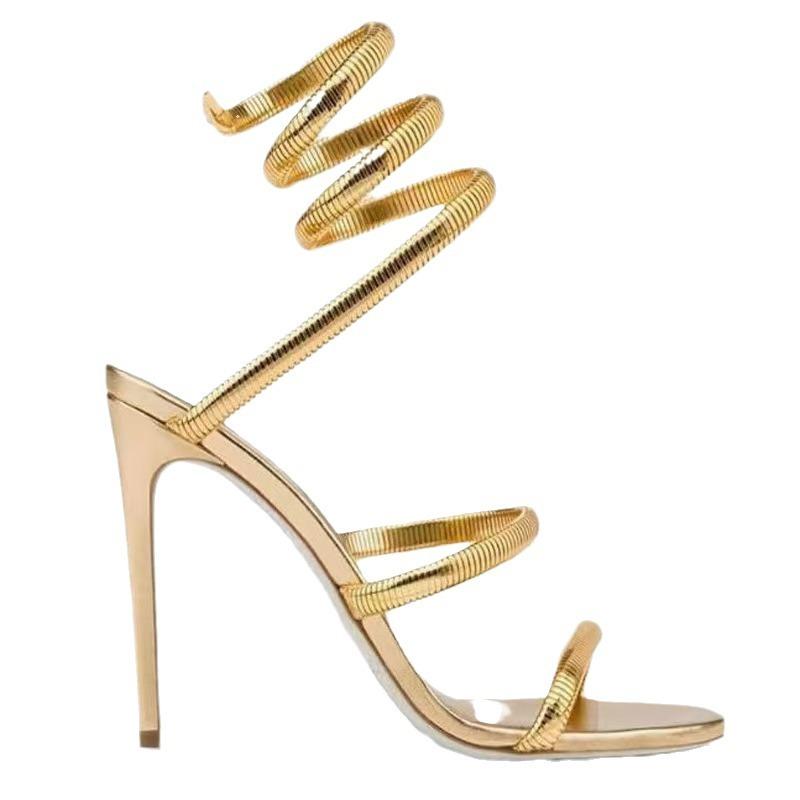 

Летние уличные женские босоножки с открытым носком и ремешком на щиколотке, узкие ремни на тонком каблуке, сексуальные туфли для банкета в стиле стриптиза 39 золотой