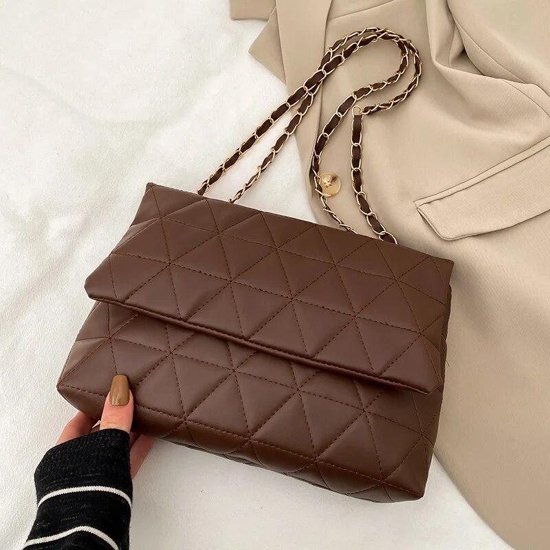 

Fashion Embroidery Plaid Crossbody Bags Casual Chain Shoulder Bag For Women Daily Used 28x21x7cm